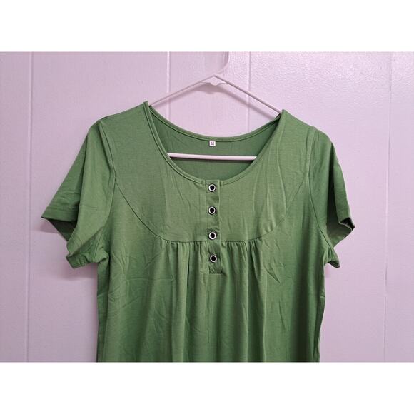 Women’s Short-sleeve Button-up Tunic Top T-Shirts Green– Size M - Picture 5 of 9